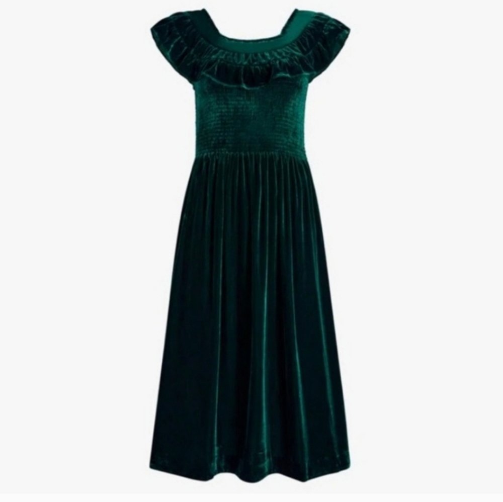 Hill House Akilah Velvet Emerald Green Nap Dress Medium NEW